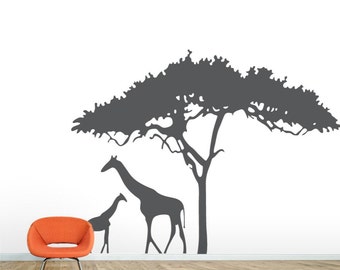 Giraffe Safari Wall Decal - Zoo Wall Decal, African Decal, Nature Wall Decal, Giraffe Wall Art, Giraffe Silhouette, Safari Nursery Decor