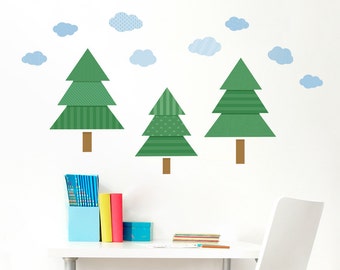 Pattern Pines Printed Wall Decal-Holiday Decal, Nature Wall Decal, Tree Wall Sticker, Nursery Tree Sticker, Pine Tree Decal, Christmas Decal