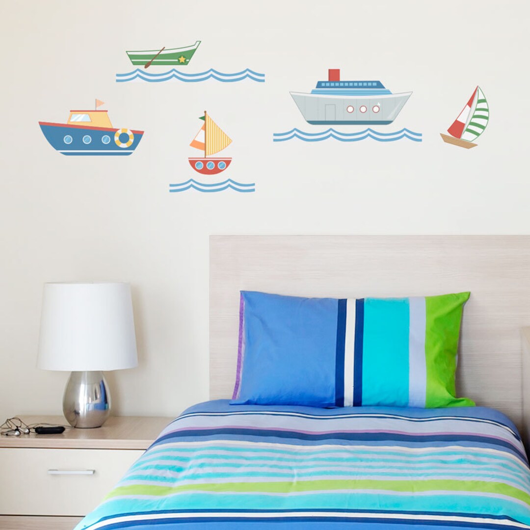 Sea Boats Printed Wall Decal Nautical Decal, Ocean Decal, Ship Decal, Sailboat Decal, Boat Decal