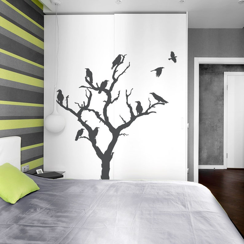 crow tree wall decal-nature wall decal spooky wall art | etsy