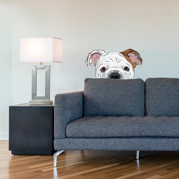 Peekaboo Bulldog Printed Wall Decal - Bulldog Sticker, Bulldog Lover, Gifts For Dog Owner, Bulldog Owner, Dog Wall Decal, Dog Wall Decor