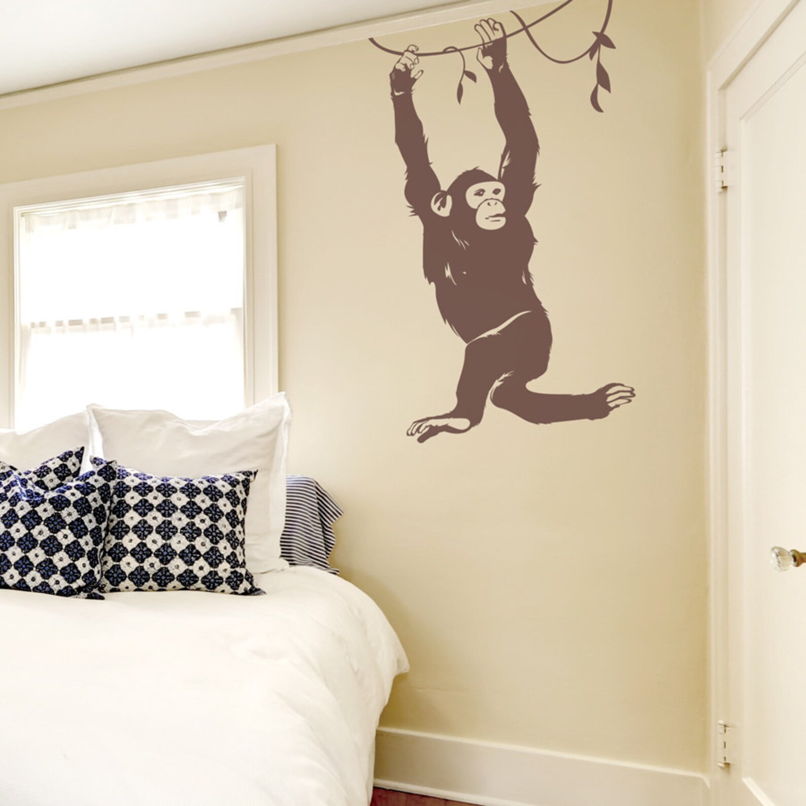 Hanging Chimp Wall Decal Monkey Wall Art Swinging Monkey Etsy