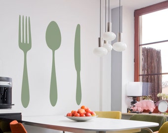 Dining Cutlery Silhouette Set Vinyl Wall Decal Sticker - Kitchen Wall Sticker, Silverware Decal, Spoon Knife Fork, Kitchen Decal Sticker