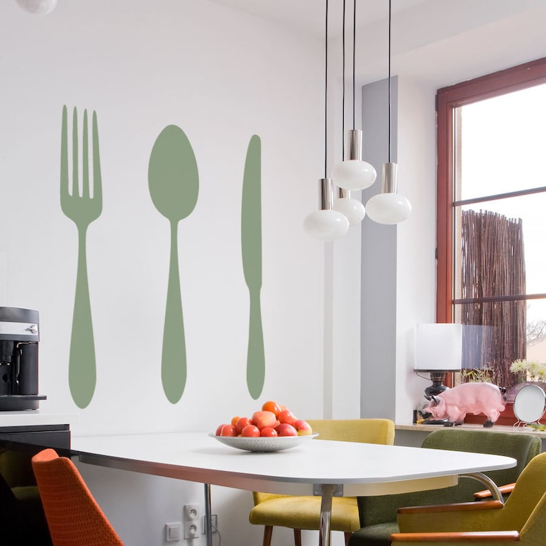 dining cutlery silhouette set vinyl wall decal sticker | etsy
