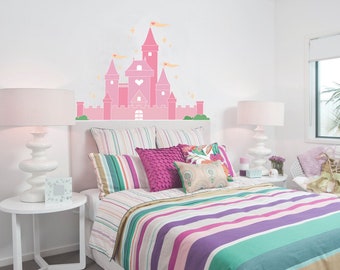 Castle Headboard Decal-Pink- Nursery Vinyl Decal, Castle Decal, Fairy Wall Decal, Headboard Decal, Castle Wall Art, Princess