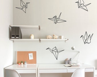 Origami Cranes Wall Decal - Paper Crane Art, Paper Crane Decal Sticker, Origami Decal, Origami Wall Art, Origami Crane Art, Crane Decal