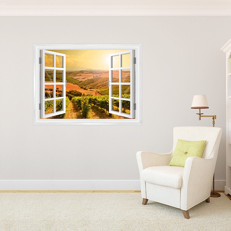 Wall Decor Printed Wall Decal Wall Mural Vineyard Wine Country Apartment Decor Sunkissed Vineyards Window Mural- Removable Wall Decal