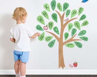 Alphabet Pattern Tree Printed Wall Decal - Nursery Tree Sticker, Nature Wall Decal, Tree Wall Sticker, Alphabet Tree, Preschool Decal