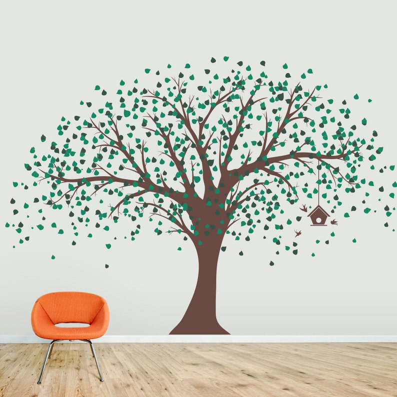 Ginormous Tree with Birdhouse Vinyl Wall Decal Tree Wall Sticker Decal, Nature Wall Decal, Nursery Tree Wall Decal, Large Tree Decal image 1