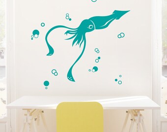 Silly Squid Wall Decal - Tentacles Decal, Ocean Wall Decal, Nautical Decal, Marine Life Wall Art, Underwater Decal, Squid Wall Art