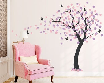 Large Cherry Blossom Tree Wall Decal - Tree Wall Sticker, Nature Wall Decal, Living Room Art, Nursery Tree Wall Decal, Cherry Blossom Decal