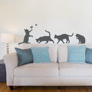 Cats Wall Art Decal - Cat Wall Sticker, Cat Lover Decor, Cat Silhouette Art, Kitty Decal, Playful Cats, Animal Wall Sticker, Feline Fan