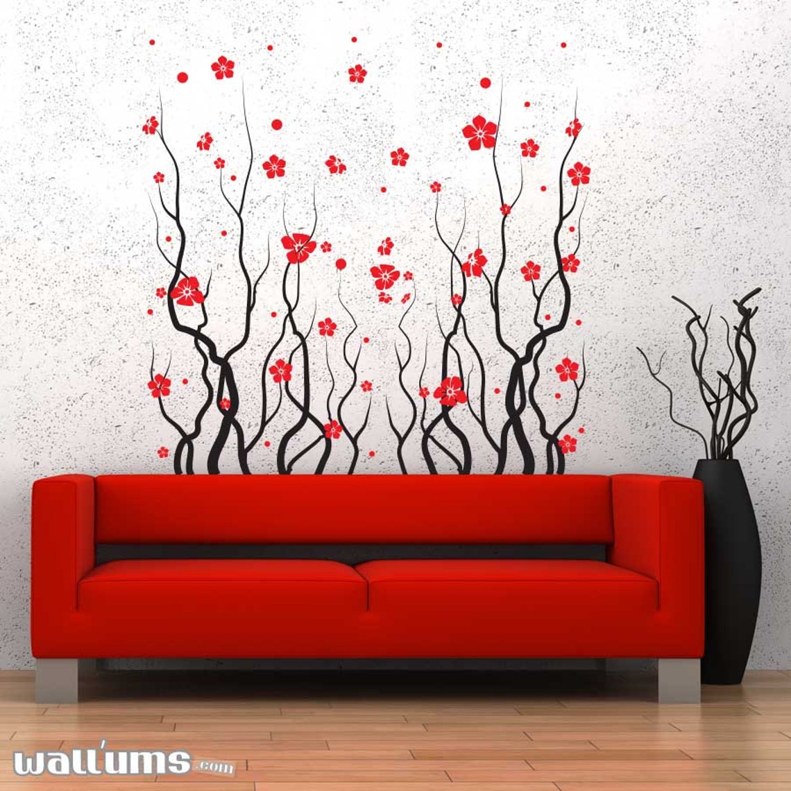 Red Blossom Flowers Wall Decal Sticker flower Wall Sticker Etsy