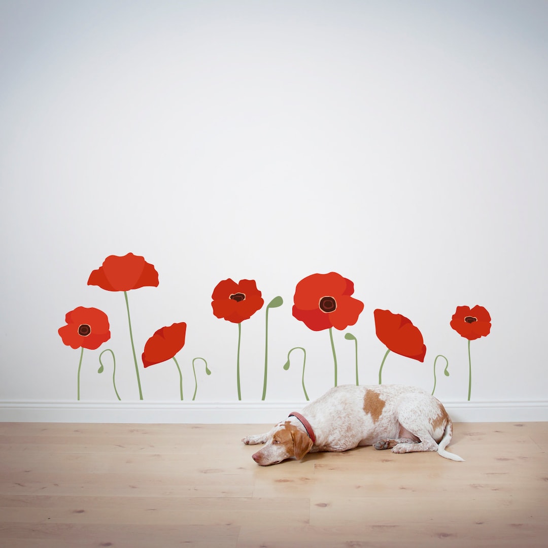 Poppies Printed Wall Decal -poppies Decal, Flower Wall Sticker ...