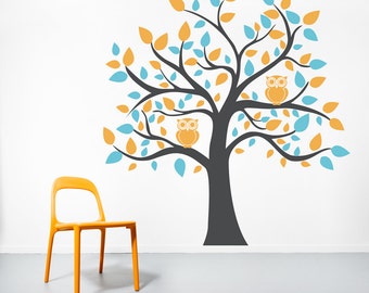 Bright Owl Tree Vinyl Wall Decal-Nursery Tree Sticker, Owl Tree Decal, Nature Wall Decal, Tree Wall Sticker, Owl Wall Decor,Owl Tree Sticker