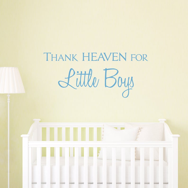 Thank Heaven For Little Boys Wall Quote Decal Boy Nursery Wall Decor, Nursery Decal Sticker, Typography Decal, Nursery Quote Decal image 1