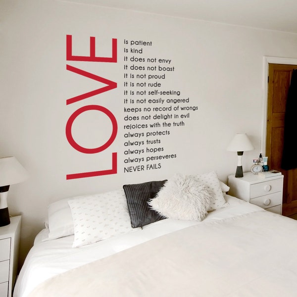 Love is Patient Love is Kind Two Color Wall Quote Decal - Love Decal Sticker, Love Quote Decal, Typography Decal, Love Is Patient Art