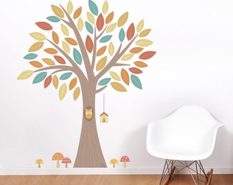 Owl in a Tree Printed Wall Decal-Nursery Tree Sticker, Owl Tree Decal, Nature Wall Decal, Tree Wall Sticker, Owl Wall Decor,Owl Tree Sticker