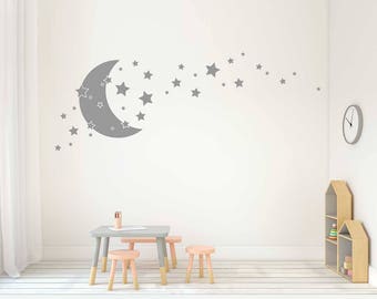 Stars and Moon Wall Decals - Nursery Decor, Stars and Moon Decal, Celestial Decal, bedroom decal, Stars, Moon