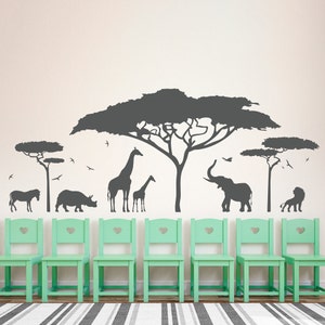 African Safari Wall Decal - Zoo Wall Decal, African Decal, Nature Wall Decal, Giraffe Wall Art, Safari Nursery Decor, Elephant Wall Decor