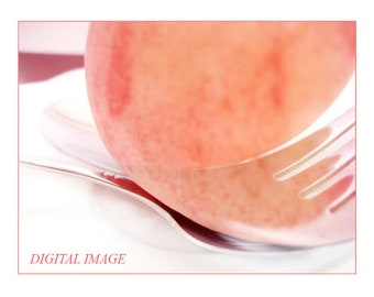 Peach with Fork - Digital Altered Photography JPEG Image Instant Download