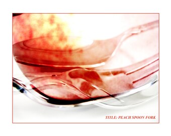 Peach with Spoon & Fork - Digital Altered Photography JPEG Image Instant Download