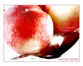 Peaches with Spoon - Digital Altered Photography JPEG Image Instant Download