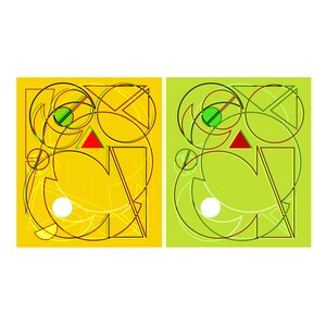 Abstrakte geometrische Komposition 2 Panels - Gelb / Grün - Digitale Illustration JPEG Bild Sofortiger Download