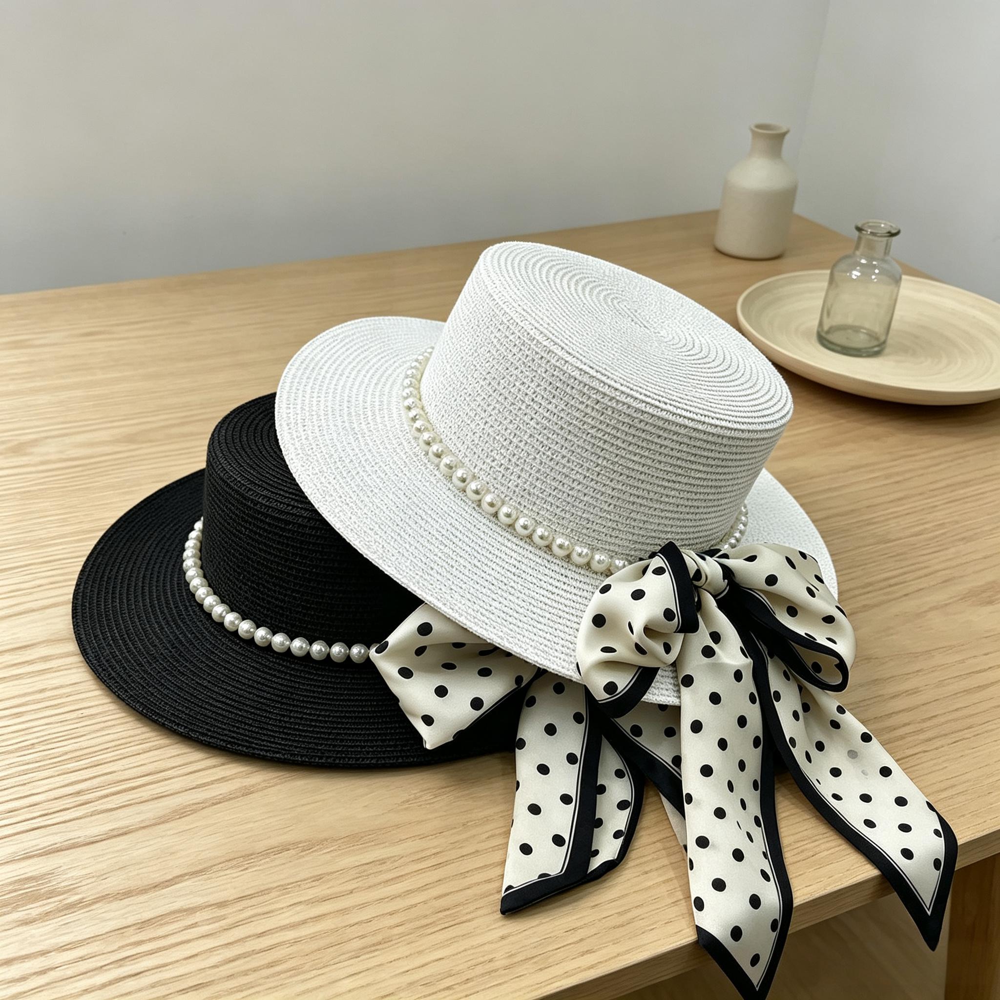 Straw Polka Dot Hat - Etsy UK