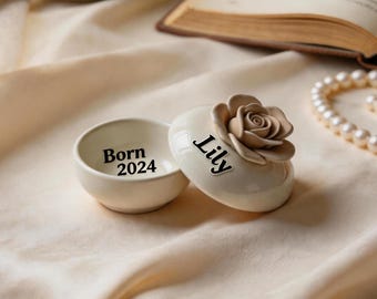 Ceramic Small Jewelry Box New Baby Gift with Name and Photo Welcome Little One Beginnings Baby Boy Dad Girl Mum New Parents Grandma Gift