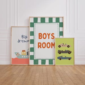 set of 3 boys room wall art retro car poster boy nursery decor danish pastel ship print preppy kids playroom print digital download