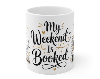 Mijn weekend is geboekt Keramische mok | Book Lover Stack, koffie en boekenontwerp
