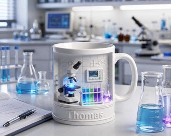 Personalized Scientist Mug, Custom Thomas Laboratory Coffee Cup, Microscope Chemistry Science Teacher Gift Mug