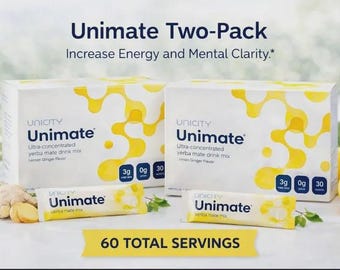 Unicity Unimate Yerba Mate Drink Mix | 60 Packets | Natural Energy Booster | Lemon Ginger Flavor