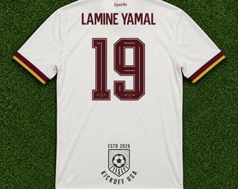 Camiseta de visitante de España 2026, blanca/roja, número 19