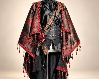 Handgefertigtes rotes Prinz Ouji Kostümset, gotischer königlicher Umhang, Fantasy Cosplay Outfit (rote Version)