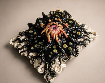 Black Tentacle Eye Sculpture, 10x8cm Handmade Resin Gothic Wall Decor, Cosmic Horror Oddity