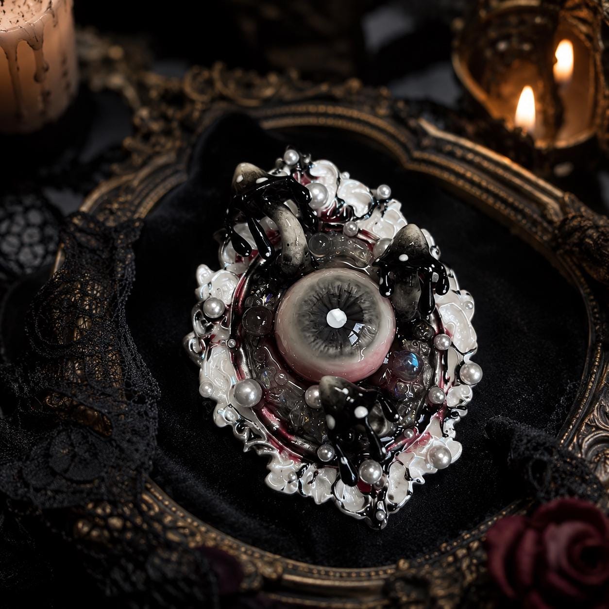 Mushroom Eye Brooch, Handmade Clay – Gothic Weirdcore Statement