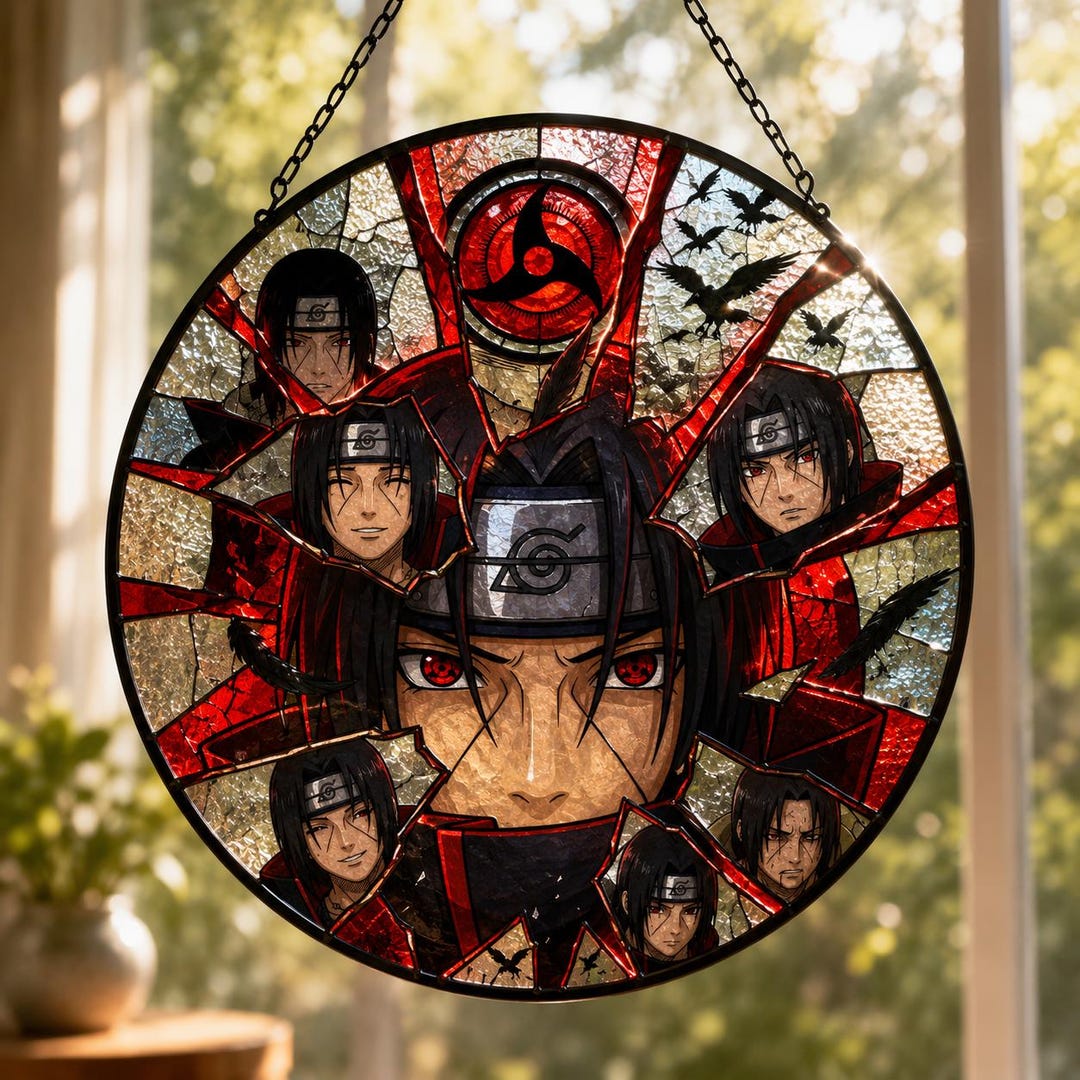Itachi Uchiha Stained Glass Suncatcher, Naruto Akatsuki Window Decor ...