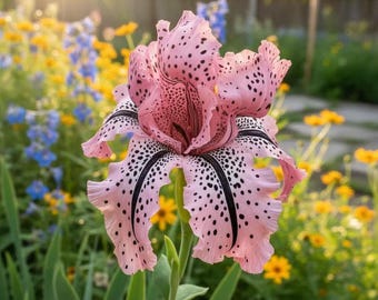 Semillas de iris rosa moteado: una flor perenne de jardín con un patrón poco común.
