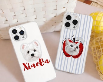 Custom Pet Phone Case, Personalized IMD Anti Drop Dog Cat Portrait iPhone Cover Gift