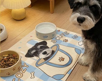 Personalized Dog Cat Feeding Mat, Custom Pet Portrait Placemat