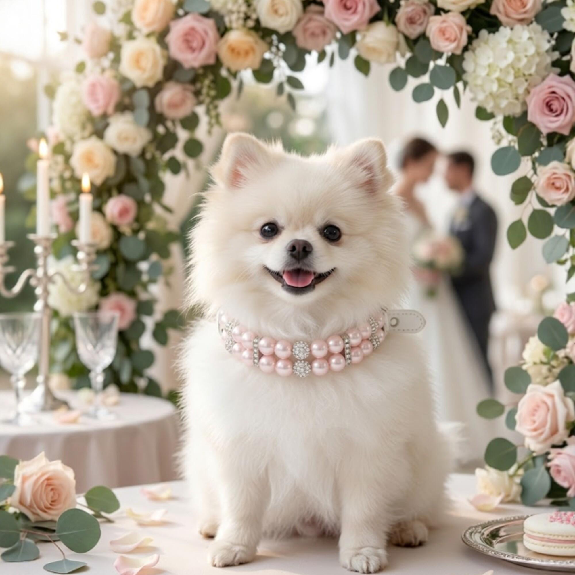 Pearl Dog Collar with Rhinestones for Small Dogs, Cats - Wedding, Party Accessory