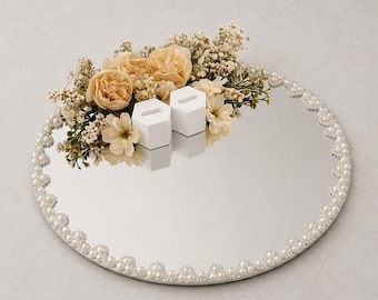 Personalized Mirror Wedding Ring Tray Set – Pearl Border, Hexagon Ring Boxes