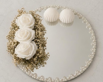 Personalized White Rose Wedding Ring Tray Set with Shell Boxes – Mirror Engagement Platter