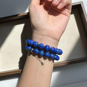 Royal Blue Lapis Lazuli Couples Bracelet Set with High Grade 925 Silver Beaded Jewelry and Premium Midnight Blue Bracelet for Luxury Anniver