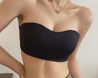 Handmade Seamless Strapless Tube Top Bra for Women, Wireless Bandeau Bralette, Non-Slip Push Up Bra, Invisible Everyday Lingerie Top