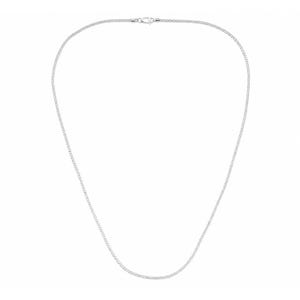 May include: A silver-toned curb chain necklace featuring a series of interlocking, flattened circular links. The necklace is arranged in a large, symmetrical oval loop and is secured at the top with a small, polished metal lobster claw clasp.