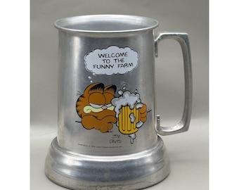 Vintage 1978 Jim Davis Garfield Aluminum Beer Stein with Clear Bottom
