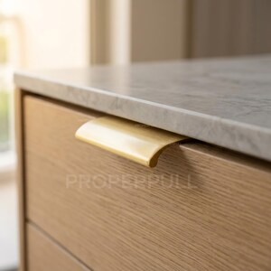 Heavyweight Solid Brushed Brass Cabinet Edge Lip Pull Handle - Drawer Knob, Modern Invisible Kitchen Hardware